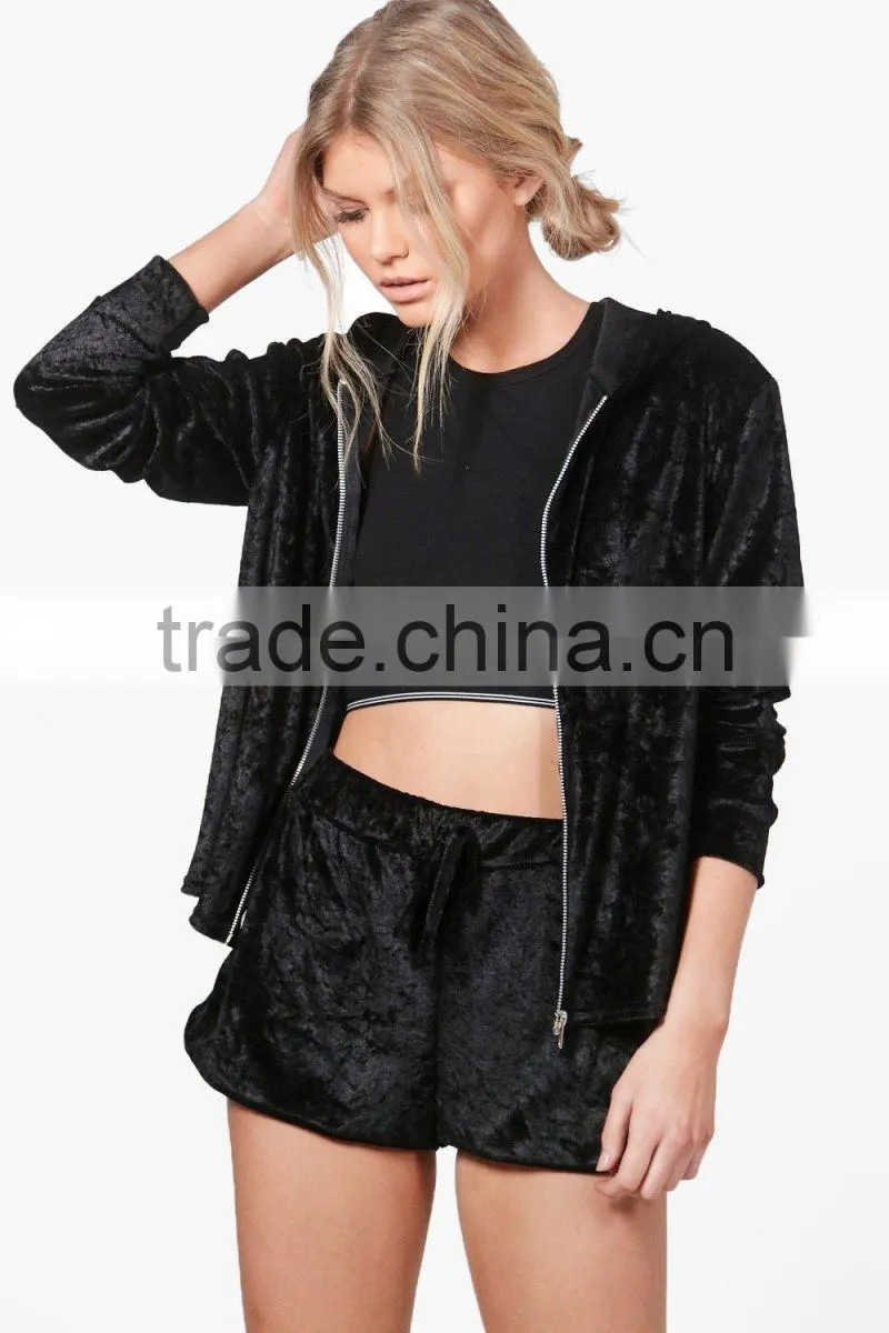 velvet jackets Velour Short And Hoodie Jackets Set, wholesale designer clothing