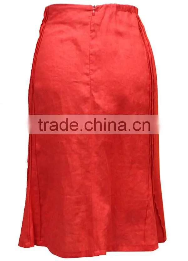 New Design Fahsionable Plus Size Sides Pleated Red Color Maxi Skirt