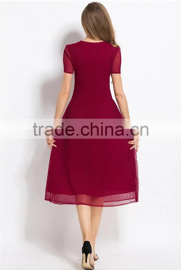 Young lady summer Europe fashion jacquard pleated dress