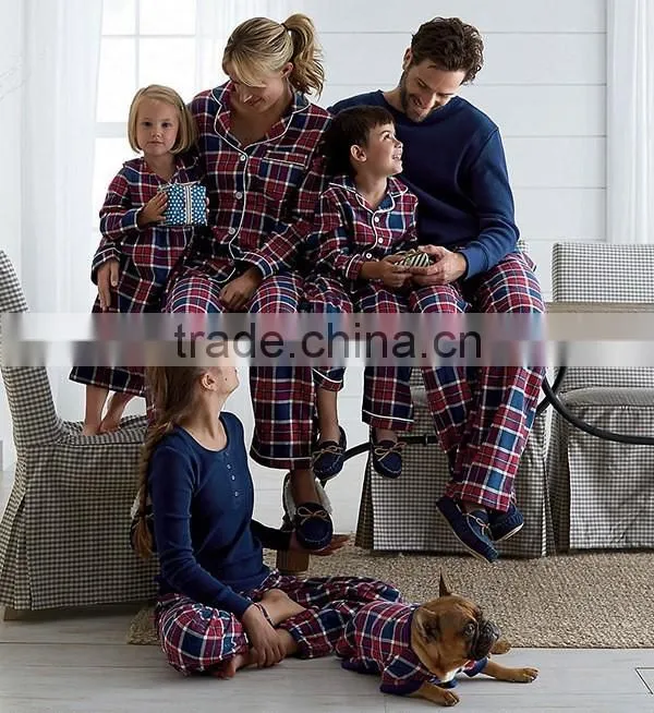 2016 Old Fashion Family Wholesale Sleep Wear Checks Flannel Pajamas