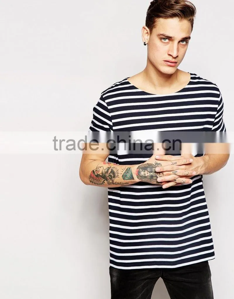 black and white stripe t-shirt in Relaxed Fit With Boat Neck