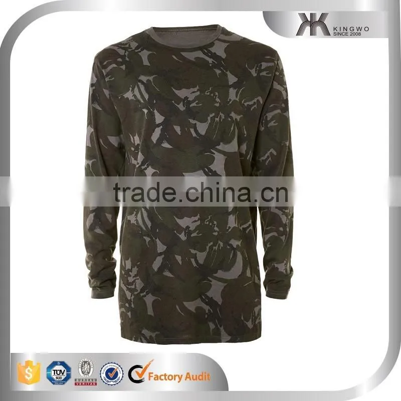 Camo printed longline t shirts mens long sleeve t-shirt custom for man