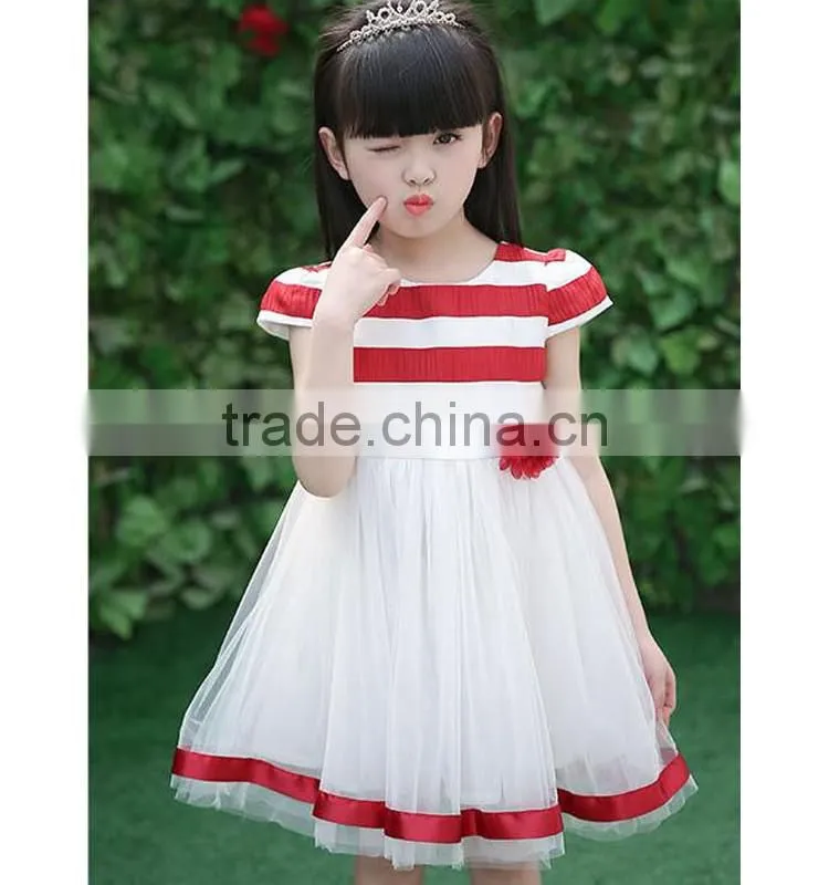 2017 new style girl boutique stripe flower wholesale dress cap sleeve dress