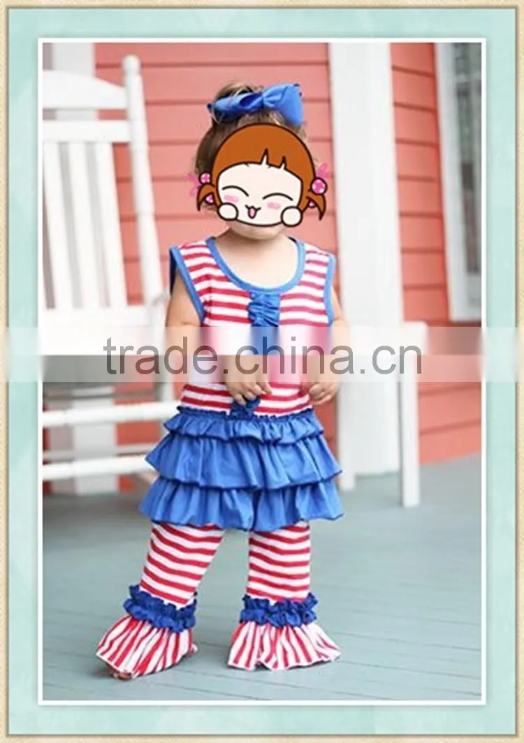 4th of July stripe ruffle pant set wholesale children's boutique clothing toddler girl spring boutique