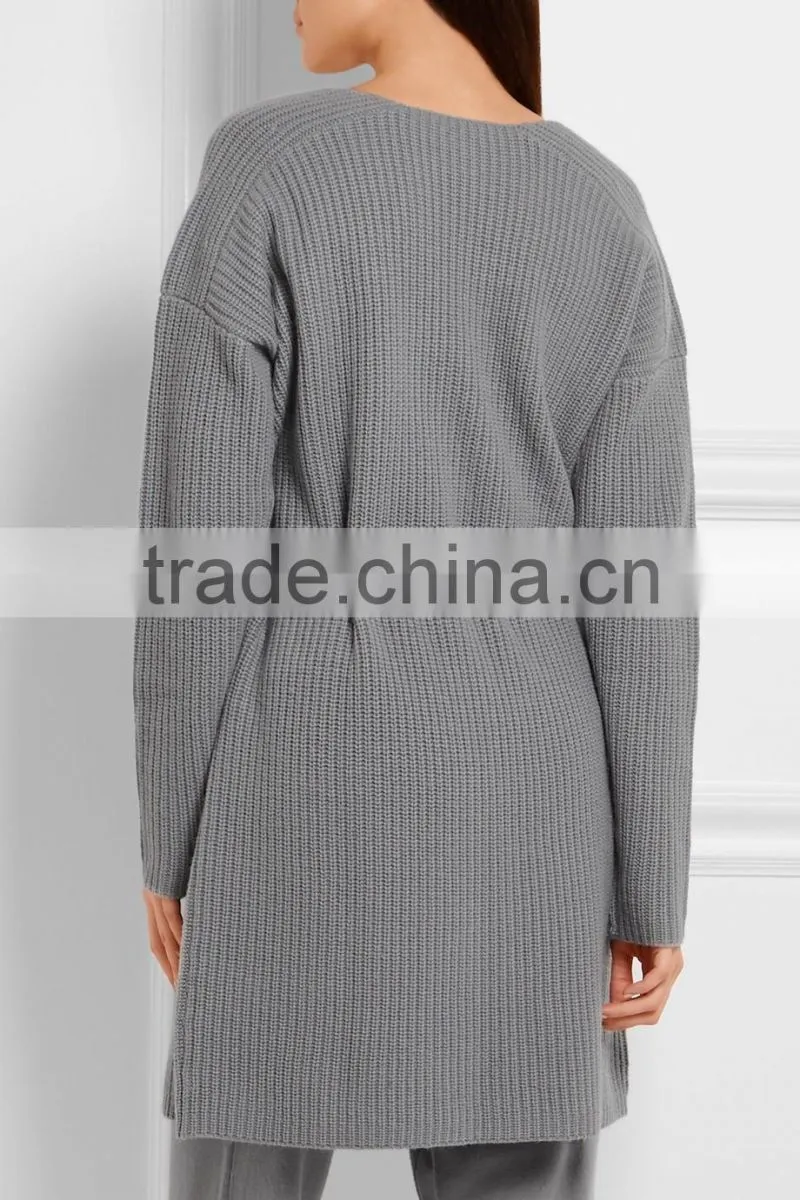 Light Grey Slips On Wool and Cashmere Blend Cardigan with Thin Waist Rope