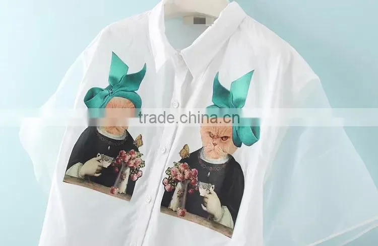 Simple style chiffin wihte V neck no collar 7 sleeve women casual bouse