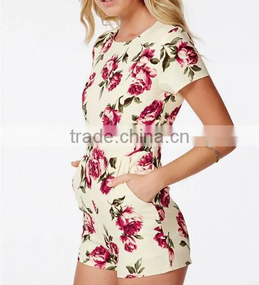 Rose print jumpsuit playsuit, lady playsuit, wholesale playsuit