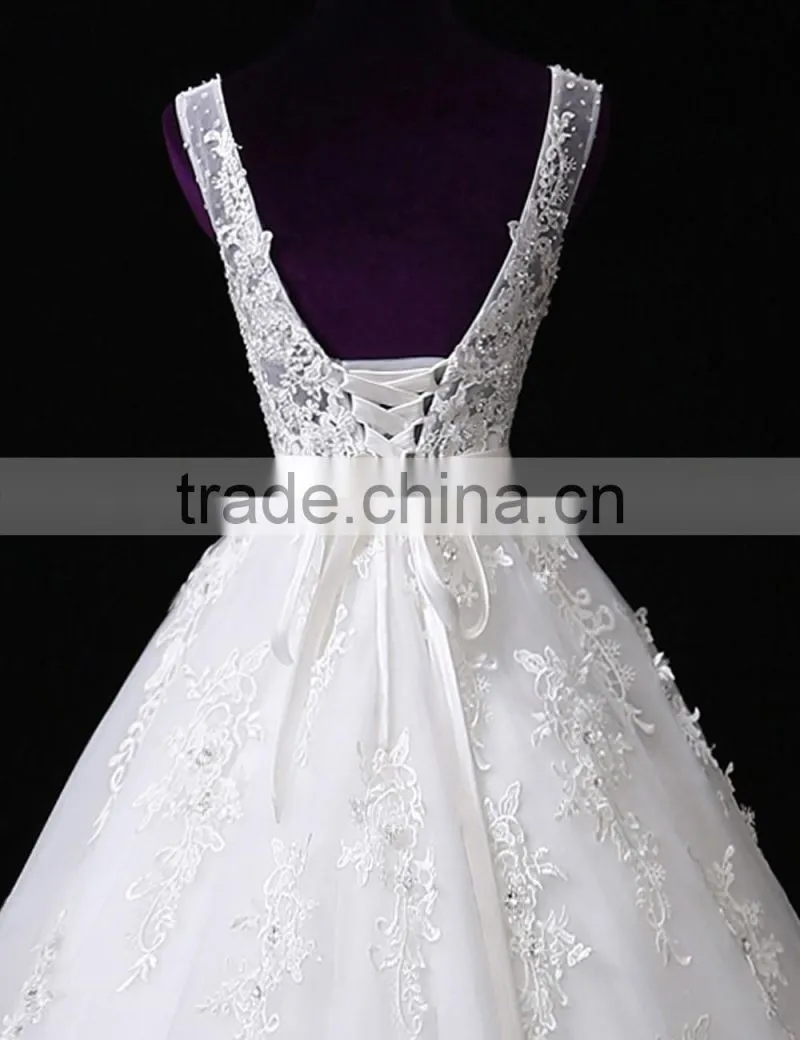 2017 Wholesale Sweetheart Sleeveless Lace Wedding Dresses Beaded V-neck Nackline Mermaid Lace wedding dress F13001
