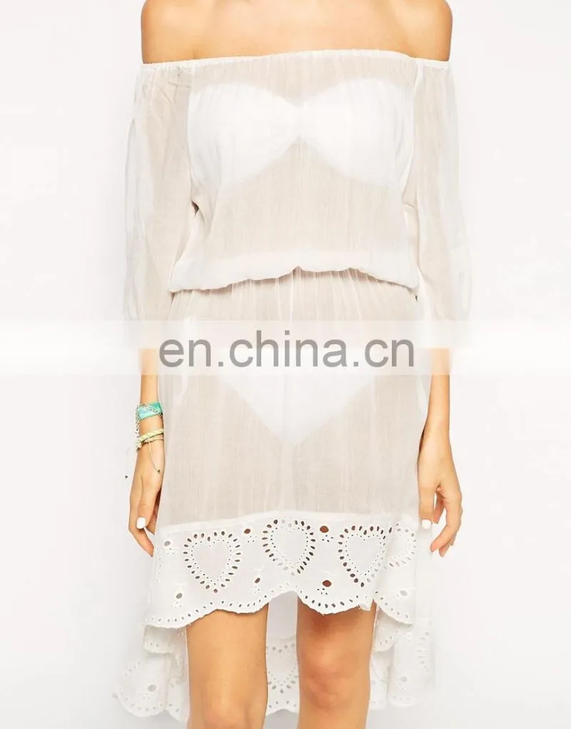 Off Shoulder Crochet Trim Beach Party Wear Dress