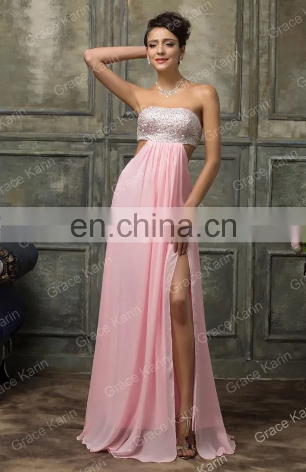 Grace Karin Sexy Beaded Backless Chiffon Ladies Long Evening Party Wear Gowns CL3437-2