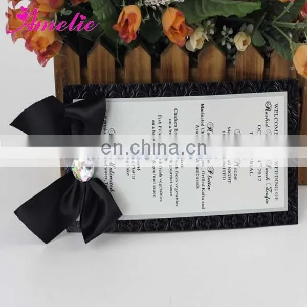 AMC003 2014 Handmade With Ribbon and Diamond Wedding MENU card