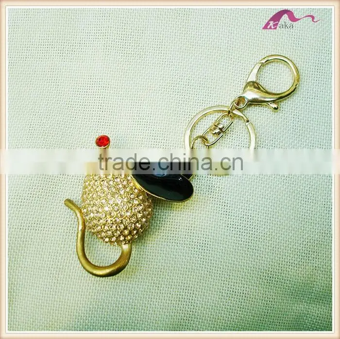 Cute Gold Plated Crystal Enamel Mouse Keychain Gifts