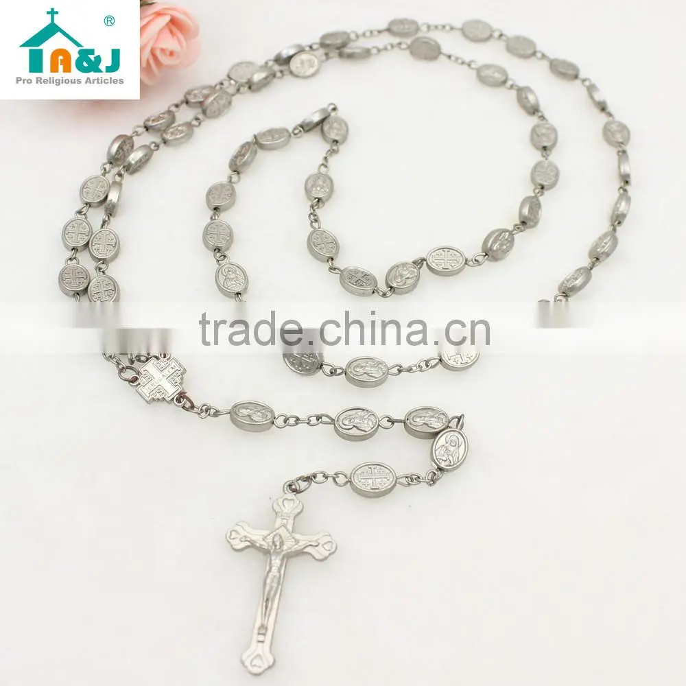Oval shape metal beads rosary