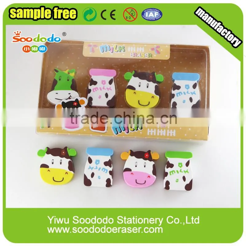 Student supply 2D Ectrusion animal cow shaped Erasers