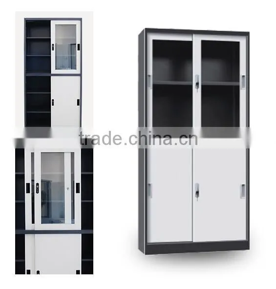 (DL-GC2)Metal Bookcase with Glass Sliding Doors/ Sliding Glass Door Filing Cabinet/Steel Lockable Files Cabinet with Glass Door