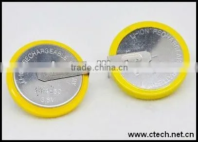 li-ion 2450 litthium button cell with solder tabs lir2450 3.7v lithium ion button cell battery