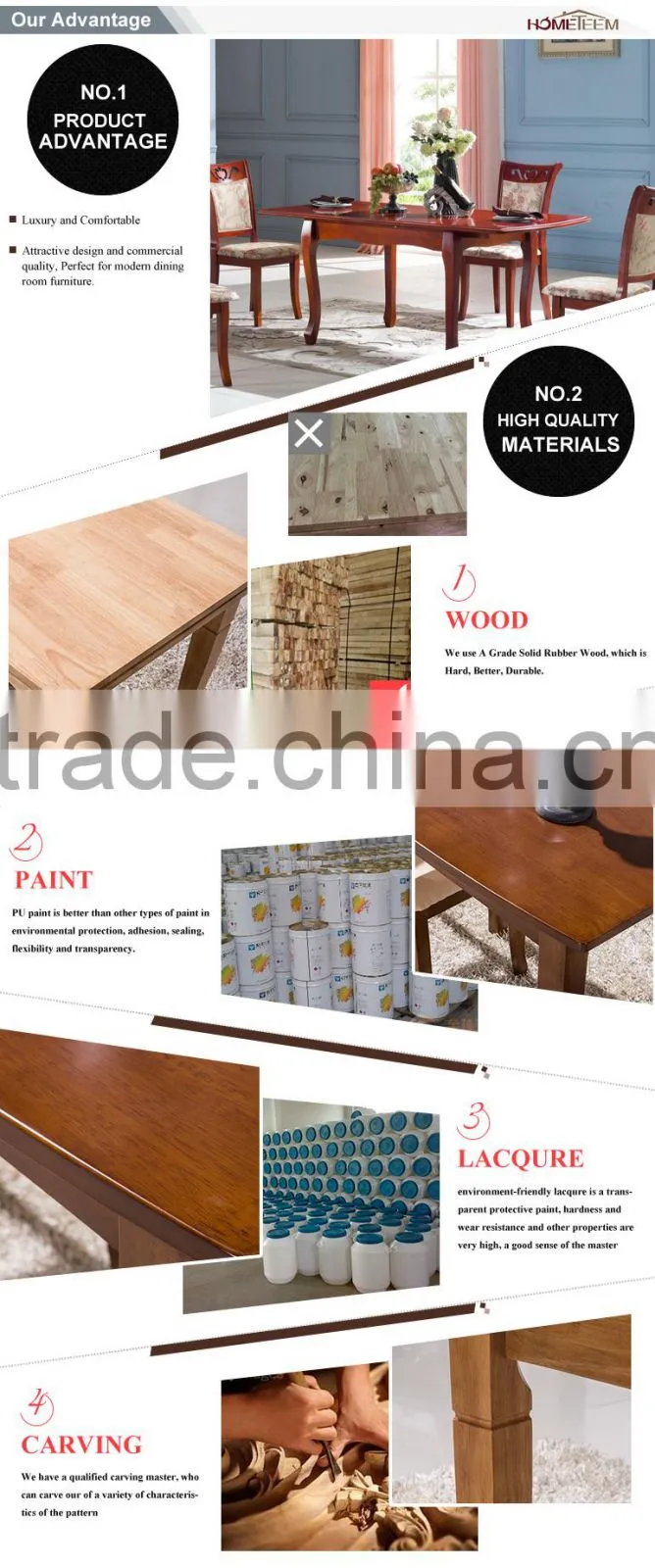 Classic expanding dining table wood furniture feet