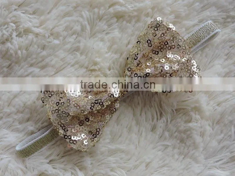 Wholesale kids headband baby girls hair accessories bow sequined headband