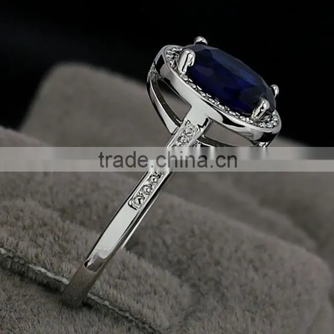 2014 Latest Design Oval Blue Corundum Stone Copper Alloy Rings