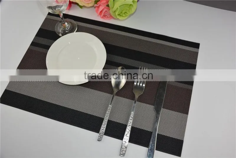 High quality dark color black with brown PVC strip placemat table mat home decoration