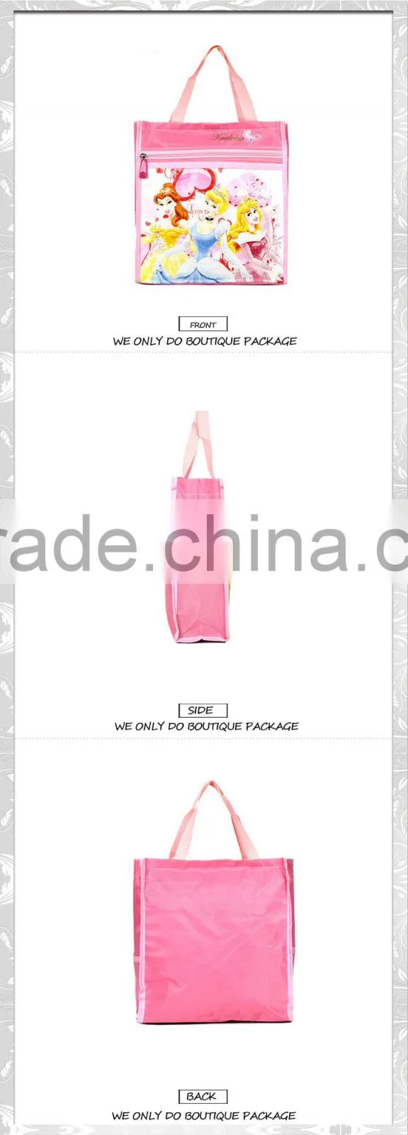 Designer school handbag white Princess child girls tote bag