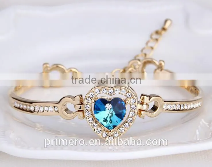 Top Grade Crystal Heart Bangles The Heart Of Ocean Blue Austria Crystal Bracelets For Women