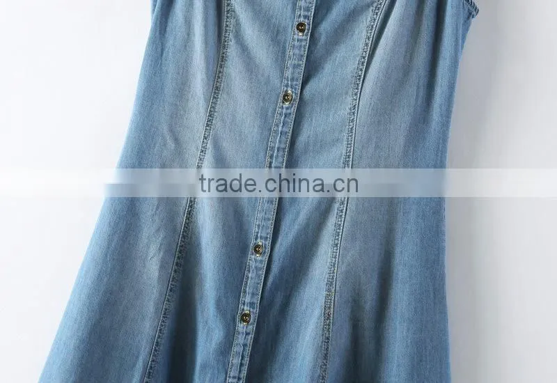 2014 Beautiful ladies casual dresses pictures name brand womens sleeveless denim sexy dress low price