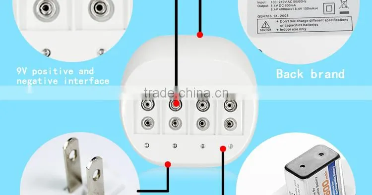 2016 Wholesale Price 9V Portable Battery Charger For Li-ion Rechargeable Batteries, 4 Bay