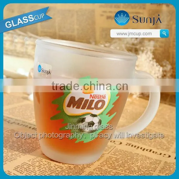 2014 Fashion football style handle glass mug cups logo transparent drinking glassware Nestle tea cup frosted glass mugs