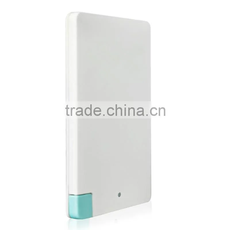 Best selling popular promotion gift powerbank charger in credit card shape with built in micro usb cable and i phone adaptor