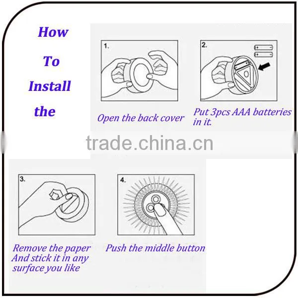 Portable design can install in car cheap 3LED touch lamp with paper glue