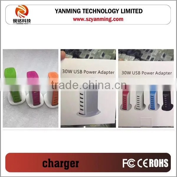 40W 8A 6 ports multi usb charger, usb charger with Smart IC and 1.5 meter US/UK/AU/EU power cord