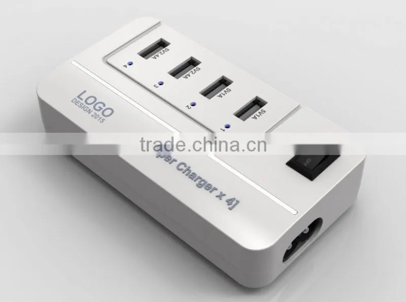 2015 NEW 20W 5V4A 4 Ports High Speed Desktop USB Wall and Travel Charger with Power IQ Technology(White)