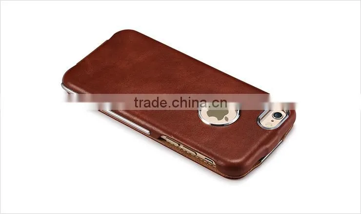 icarer vintage leather mobile phone flip metal case for iPhone6