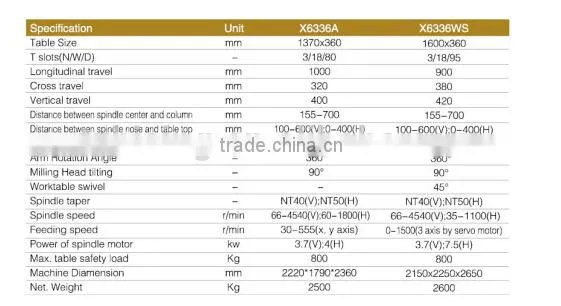 X6336WS universal milling machine with table swivel 45 degree