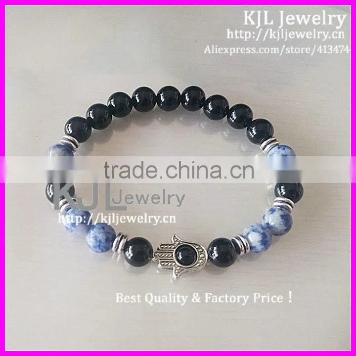 KJL-A0199Hot New Fashion Stretch Beaded Silver Hamsa Hand Bracelets Wholesale