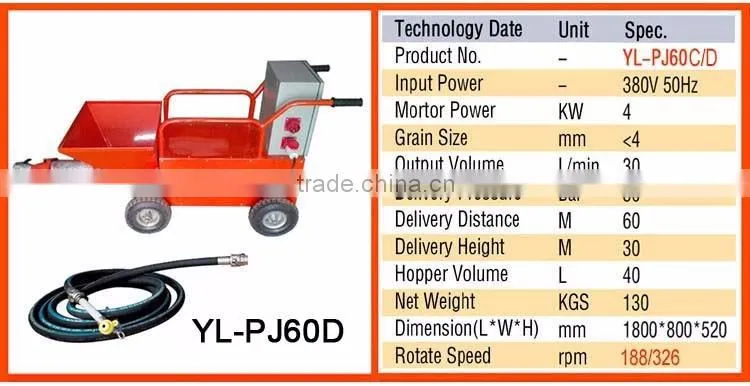 Cement Mortar Spray Pump Rendering Machine YL-PJ60D
