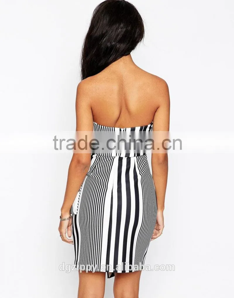 Bow Bandeau Stripe Print Dress