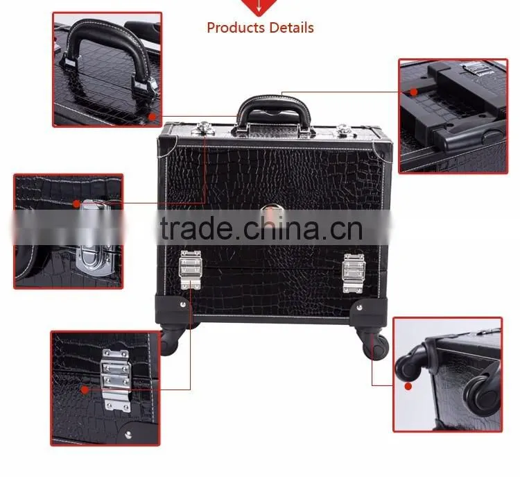 2014 China fashion waterproof portable travel trolley rolling makeup case station