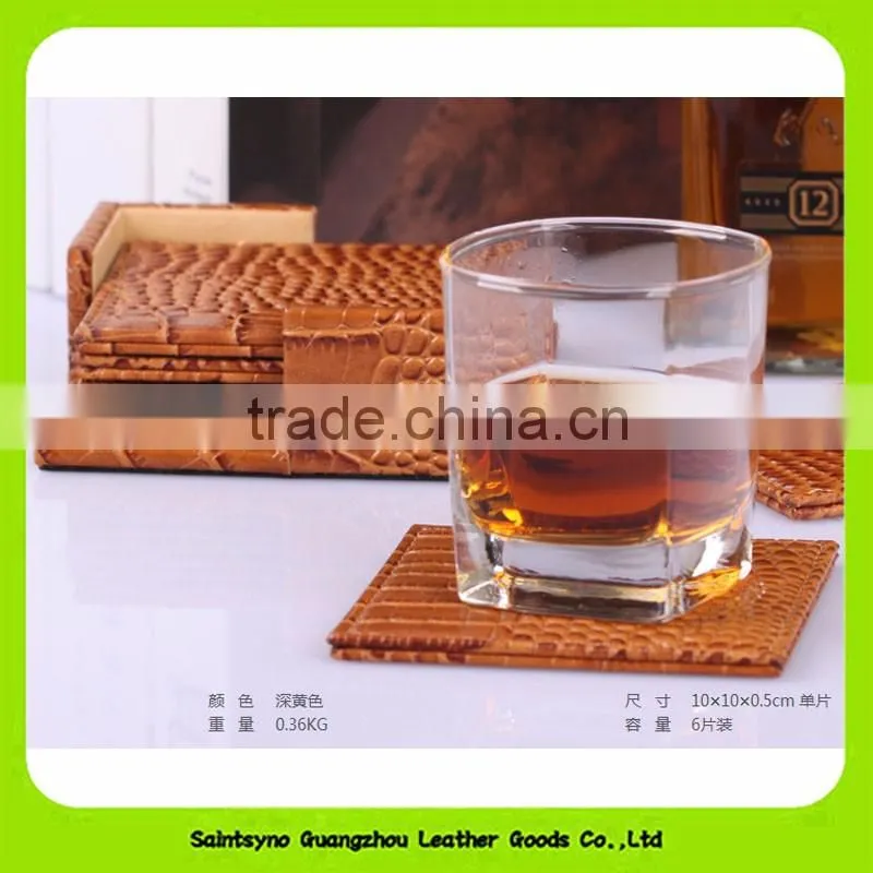 16034 Factory price Square Shaped Faux Leather coffee coaster set