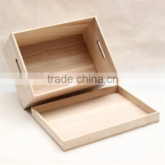 High quality smooth polished paulownia wood hamper box,unfinished wood hamper box with lid