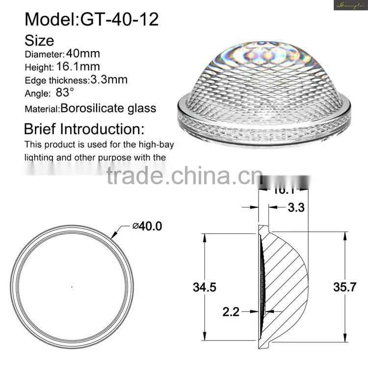 led glass lens for 10-50w led fresh light. Bridgelux V10, V13.