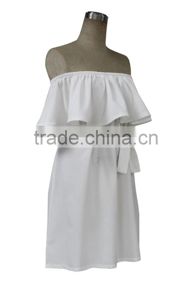 Best Selling desinger off shoulder dress with waistband many colors good quality made in China