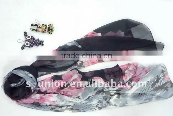 Fashion 100% raw silk chiffon lady scarves