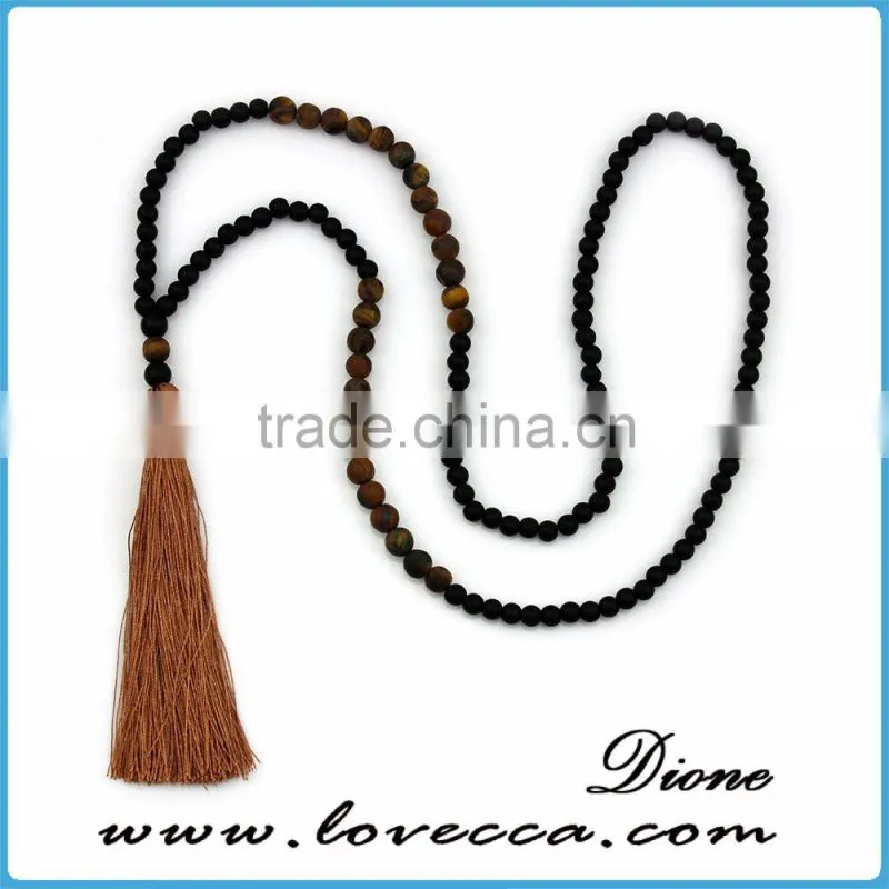 2016 Fashion women tassel necklace Tiger eye beads elegant pendant necklace with tassel pendant