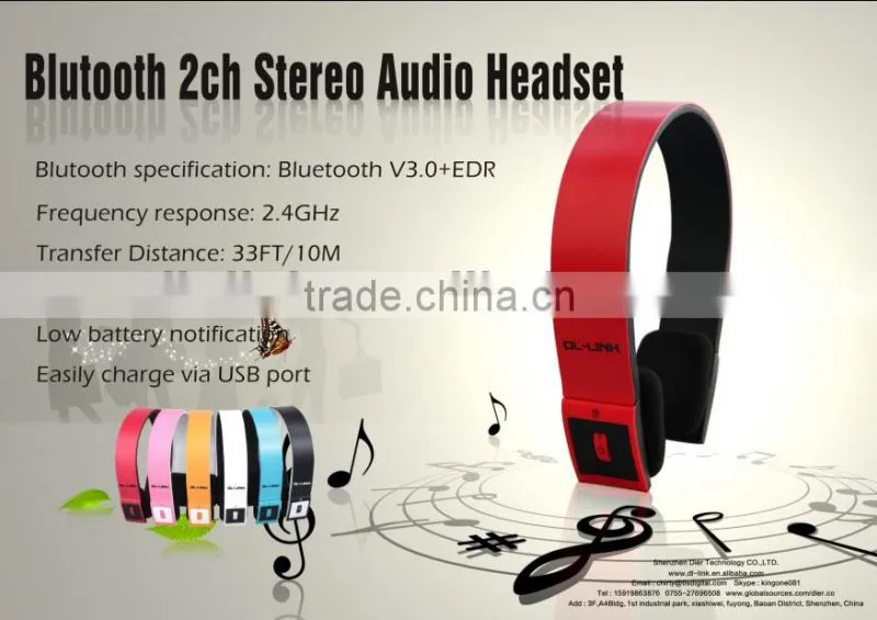 2015 Hot sale wireless Bluetooth Stereo Headset-------DL-LINK