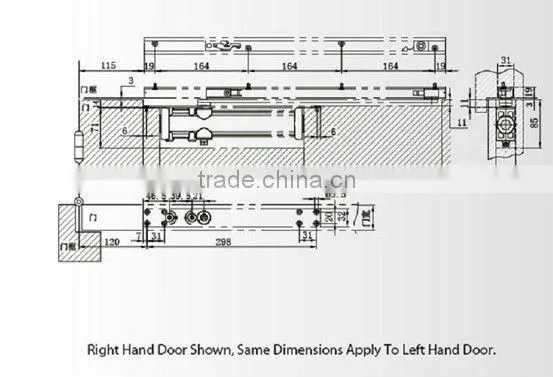 Flush mounted safe door closer with 45-65kg door weight