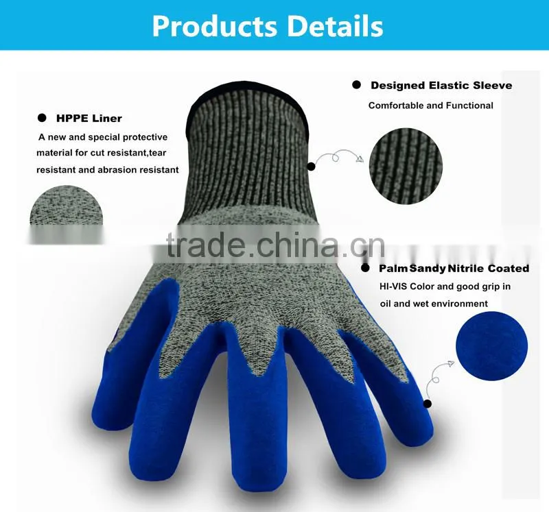 QL 13G nitrile dipping Cut resistant industrial working gloves