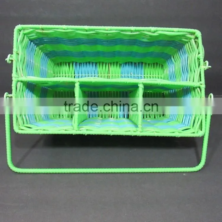 New kitchen storage tool green & blue plastic wicker woven utensil holder