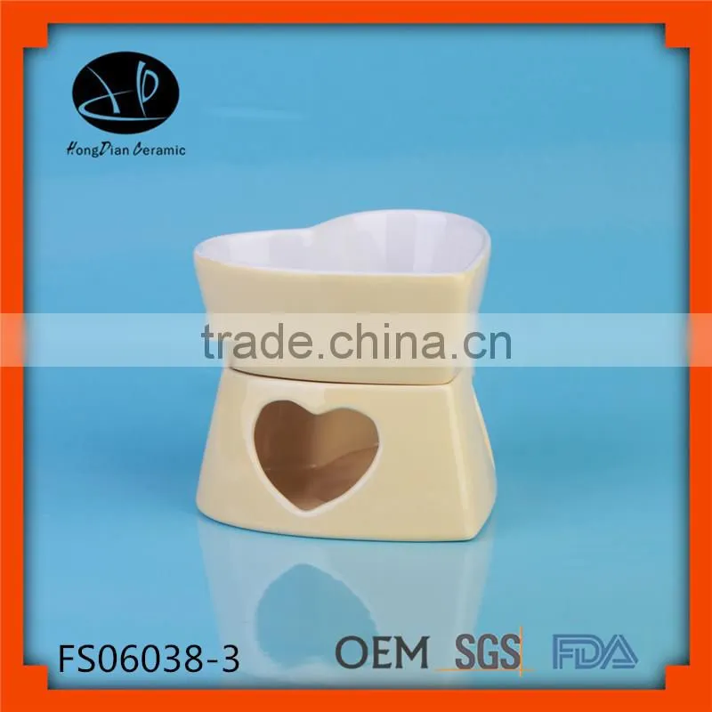 White porcelain heart chocolate/cheese fondue set